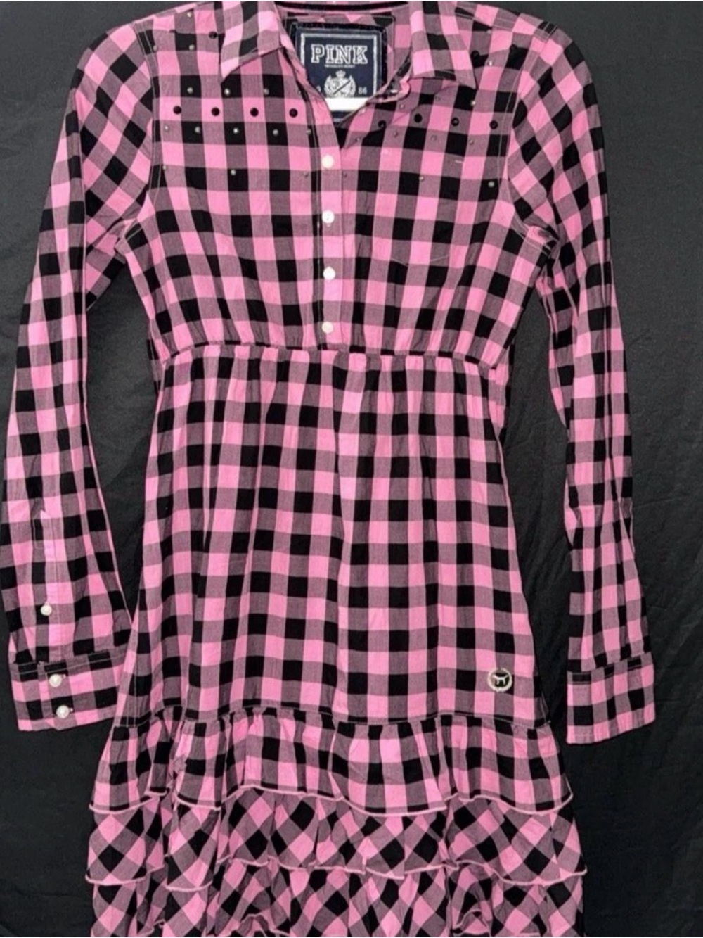 PINK Victoria's Secret Pink & Black Checked Stud Button-Up Shirt